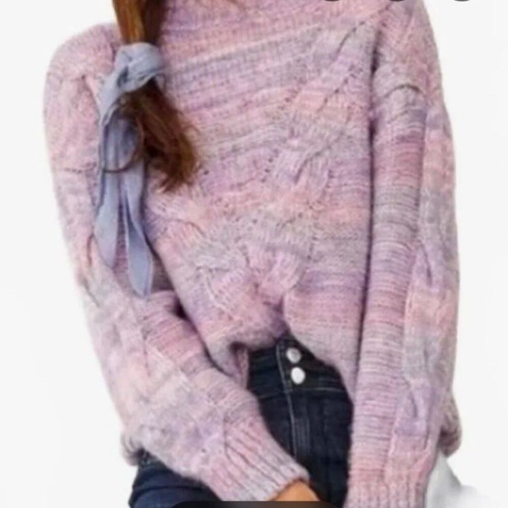 Maeve Anthropologie Rachel Textured Knit Mock Neck Sweater Lavender Women Medium - Picture 2 of 8